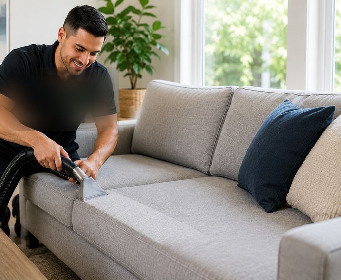 Sofa cleaning treatment on a fabric couch